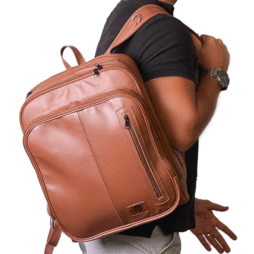 Mochila Couro Legítimo Natural Notebook Executiva Preto Masculina Premium Bisbel 44x33x18cm (CARAMELO)