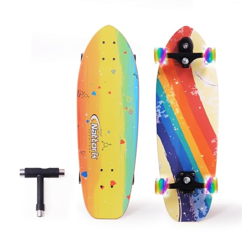 Nattork Complete Skateboards 29" x 9" Kids Girls Skateboard Cruiser Skateboards for Beginners Double Kick Deck Concave Boys Skateboard with Maple Wood