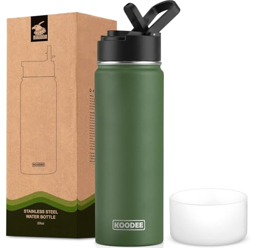 Image of koodee Water Bottle for School 26 oz Stainless Steel Vacuum Insulated Sports Water Bottle for Boys, Reusable Metal Water Bottle with Leak Proof Straw Lid (Grass Green)