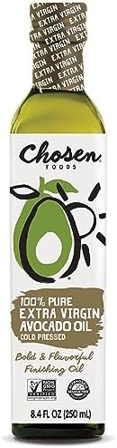 Chosen Foods Virgin Cold Pressed Avocado Oil 8.4 oz., Non-GMO, for Cooking, Baking, Homemade Sauces, Dressings and Marinades