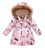 Nemopter - Abrigo de invierno para niña, de manga larga y algodón, abrigo de nieve, rosa, 10-11 Años