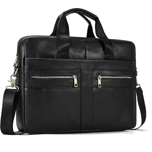 MTKSFDC Bandolera Piel Hombre Bolso de Negocios de Cuero Genuino for Hombre, maletín for portátil de 15 Pulgadas, Bolso Bandolera for Documentos A4, Bolso de Trabajo for Mensajes.(Black)