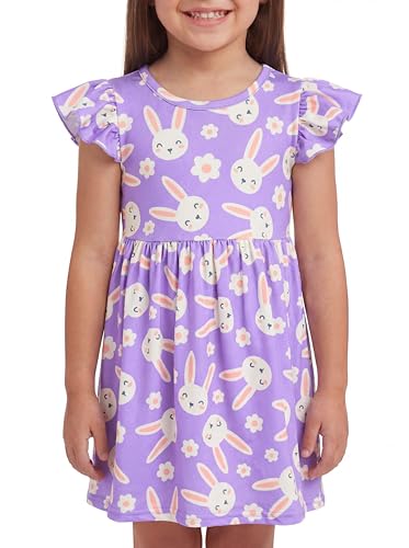 Image of Unique Baby Girls' Short Sleeve Everyday Printed Dresses for Kid and Toddler, Sizes 2T-12Y
