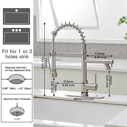 Bwe Kitchen Faucet With Pull Down Sprayer Brushed Nickel Single Handle High Arc Spring Faucet For Kitchen Sink With Led Light 2 Spout #TOP5