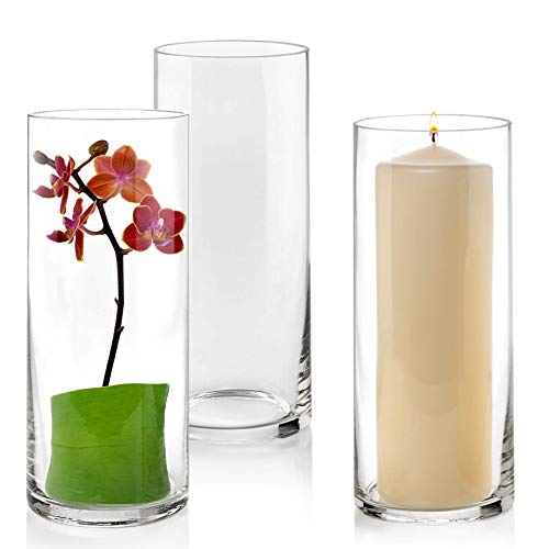Set of 3 Glass Cylinder Vases 10 Inch Tall - Multi-use: Pillar Candle, Floating Candles Holders or Flower Vase – Perfect as a Wedding Centerpieces - Thumbnail 4