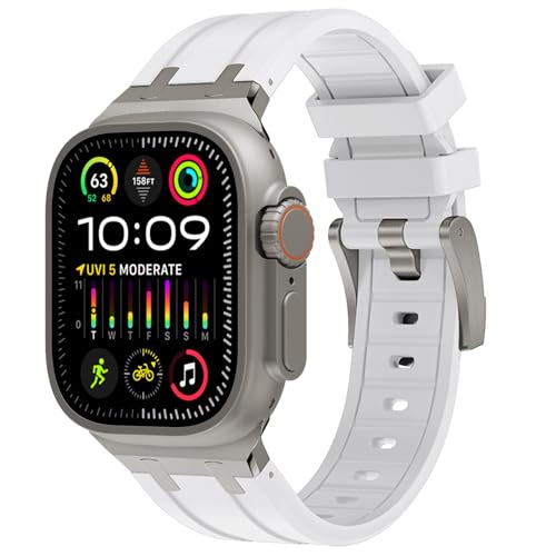 WINGLE 49mm 46mm 45mm 44mm 42mm(series 3) for Apple Watch Strap,Liquid Silicone Rubber Strap Replacement band for iWatch Ultra 3/Ultra 2 1/SE 3 2 1/Series 11 10 9 8 7 6 5 4 3 2 1,Titanium/White