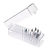 Rolabling 48 Holes Clear Acrylic Nail Drill Bit Holder Manicure Organizer for Nail Drill Bits Portable & Dustproof Storage Case with Lid Fits All Types of Nail Grinding Heads (Not Inlcude Drill Bits)
