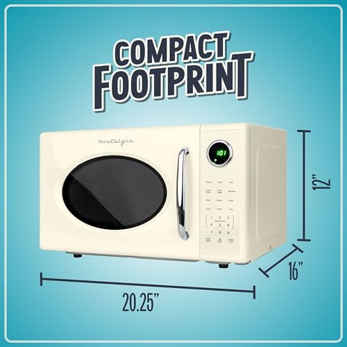 Nostalgia Retro 1000W Microwave Oven 1.1 Cu Ft Capacity – Child Safety Lock, 8 Auto-Cook Settings – Countertop Kitchen Appliance – Ivory