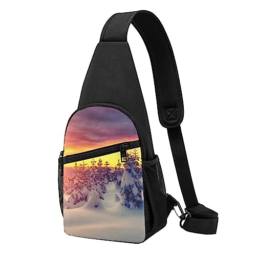 Sac à dos sling sport unisexe noir avec paysage coucher de soleil sac bandoulière