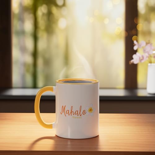 Taza cerámica Mahalo Frangipani Hawaii amarilla/blanca miniatura 3