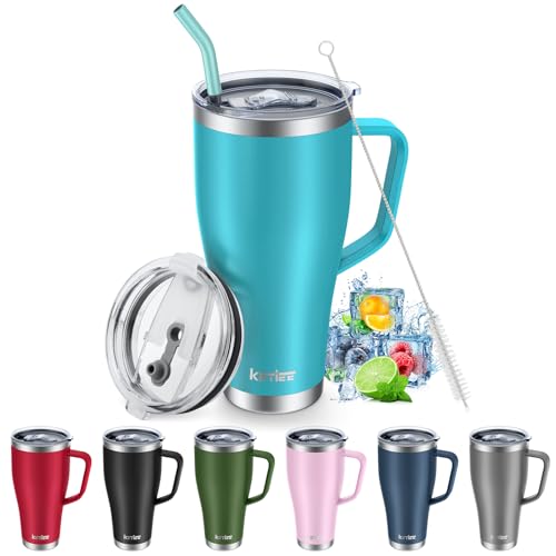 KETIEE 40 oz Tumbler with Handle and Straw, Leakproof Vacuum Insulated Stainless Steel Cups with Screwed Lid & Straw Gym Water Jug Travel Mug for Hot/Cold Sweat Proof Dishwasher Safe (Blue)