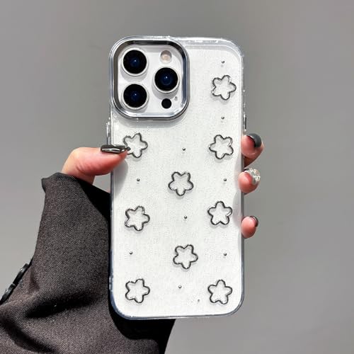 Coque iPhone 14 Pro Max fleur argentée transparente 3D