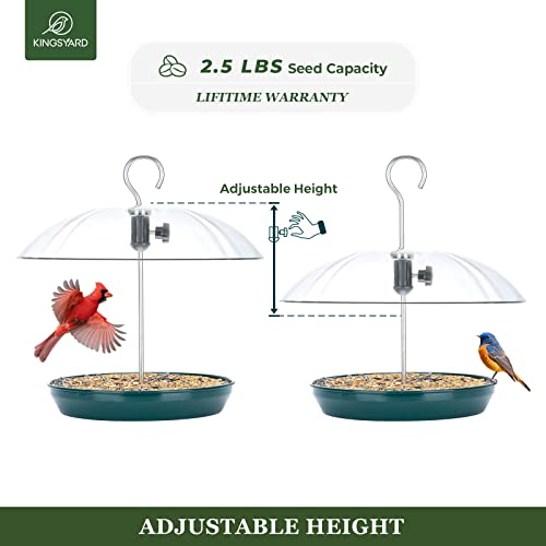 Kingsyard-Adjustable-Platform-Bird-Feeder-for-Outdoors-Hanging-Metal-Tray-Bird-Feeder-with-Dome-Top-Attract-Bluebirds-Cardinals-Goldfinches-Green Kingsyard Adjustable Platform Bird Feeder for Outdoors Hanging Metal Tray Bird Feeder with Dome Top Attract Bluebirds Cardinals Goldfinches Green