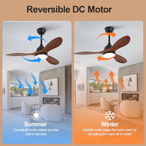 Image of OKDNEG 42 Inch Ceiling Fans with Lights and Remote, 3 Wood Fan Blades Ceiling Fan,3CCT Dimmable,Timer,Quiet DC Motor,6 Speed,Indoor Outdoor Ceiling Fan for Offices Farmhouse Gazebo Patio