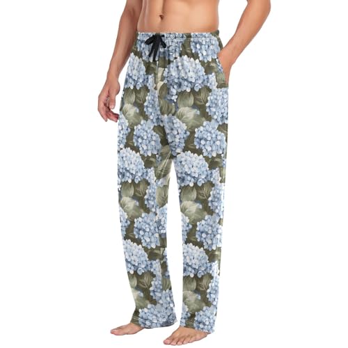 ALAZA Retro Hydrangea Flowers Men’s Pajama Pants Soft Long Sleep Pants Lounge Pajama Bottoms with Pockets4