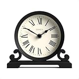 JONES CLOCKS® Saloon Mantel Clock | Small Traditional Double Scroll Design | Black | Roman Numerals | Classic Style for Desk, Table, Shelf or Bedside