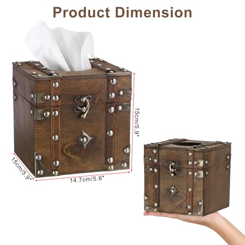 Sumnacon Tissue Box Retro Wood Square Tissue Box Cover Vintage Cube Tissue Box Holder,Decorative Tissue Holder for Bedroom Bathroom Toilet Table Desk Car Store Office Home,Brown by Sumnacon - Used condition - Image 3