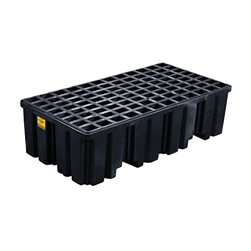 Image of Eagle 2 Drum Spill Containment Pallet with Forklift Pockets, 51.5 inchx26.25 inchx13.75 inch, 66 Gallon Sump, 4,000 lbs. Load Capacity Secondary Containment Pallet, Made in USA, Black, 1620BND