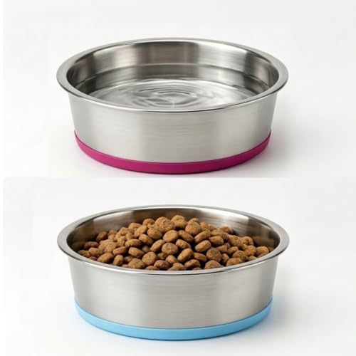2 Pack Deep Stainless Steel Non-Skid Dog and Food Bowls, Each Holds Up to 2 Cups