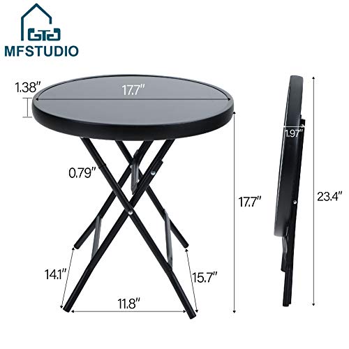 Mfstudio Patio Side Table, Folding Portable Round Bistro Coffee Table, Tempered Glass Metal End Table, Plant Stand For Indoor & Outdoor Garden Backyard Lawn Poolside, 18 Inch Black #TOP2