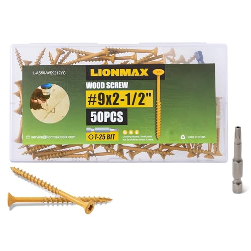 Image of LIONMAX Deck Screws 2-1 /2 Inch, Wood Screws #9 x 2-1 /2 inch, 50 PCS, Tan | Rust Resistant, Exterior Epoxy Coated, Outdoor Construction /Fence Screws, Torx /Star Drive, T25 Bit Included
