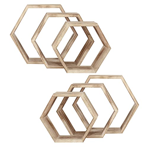 Liantral Hexagon Shelves, Set Of 6 Wall Shelves Floating Shelves, Wood Display Shelves For Wall Decor, Bathroom, Kitchen, Bedroom, Living Room, Office #TOP6