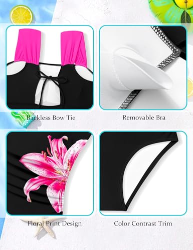 Image of Girls Swimsuit Adjustable Straps Cut Out One Piece Bathing Suit with Solid Color Cover Up Skirt Girls' Swimwear 5-16Y