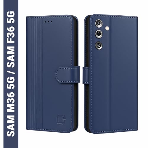 Image of AIBEX Shock Proof Flip Compatible for Samsung Galaxy M36 5G / Samsung Galaxy F36 5G Flip Cover Leather Finish | Inside TPU with Card Pockets | Wallet Stand | Complete Protection Flip Case - Blue