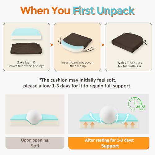downluxe Chair Cushions for Dining Chairs, Memory Foam Linen Kitchen Chair Pads with Ties, Waterproof, Stain-Resistant and Washable Cover, 17" x 16" x 2.5", Brown, 6 Pack by downluxe - Image 5