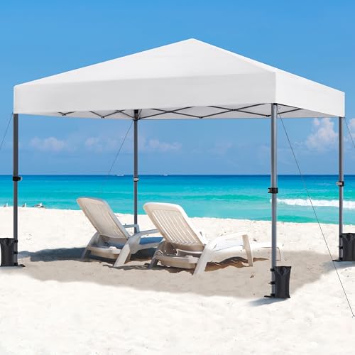 Yaheetech 10x10 1-Person Setup Pop Up Canopy Tent, Instant Portable Commercial Canopy Tent, Outdoor Gazebo with 1-Button Push, Wheeled Bag & 4 Sandbags for Home, Party & Outdoor Activities, White - Image 9