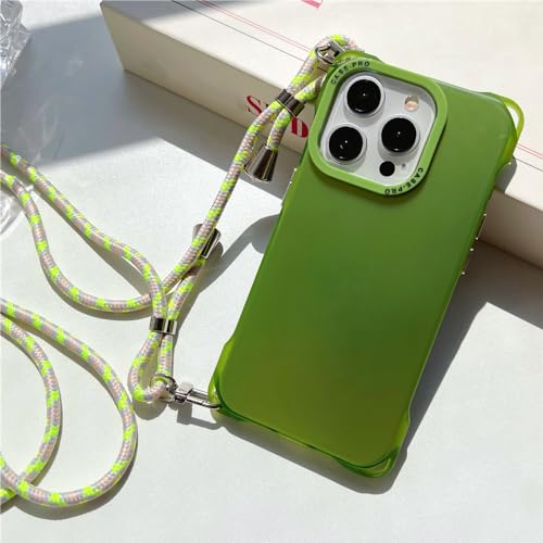 Coque cordon iPhone 13 verte à paillettes laser pour garder les mains libres en festival