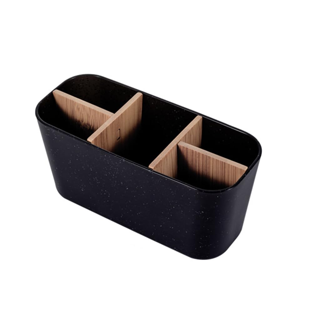 CTRLZS 1 PCS Toothbrush Holders for Bathrooms Black Plastic 5 Slots Toothpaste Organizer with Bamboo Divider Bathroom Accessories Storage
