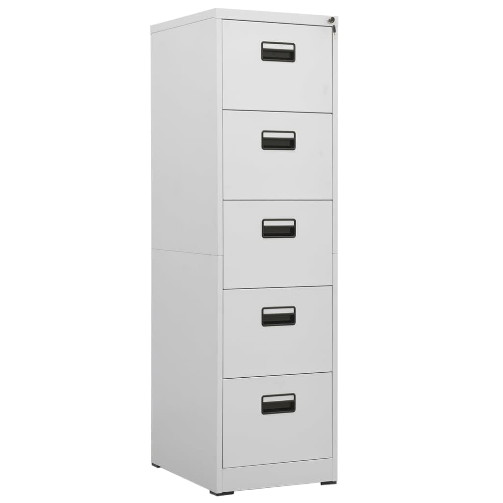 Armadietto portadocumenti grigio chiaro, 46 x 62 x 164 cm, in acciaio, con 5 cassetti e serratura, armadio da ufficio per documenti A4 e legale, chiudibile, ideale per ufficio, casa e studio