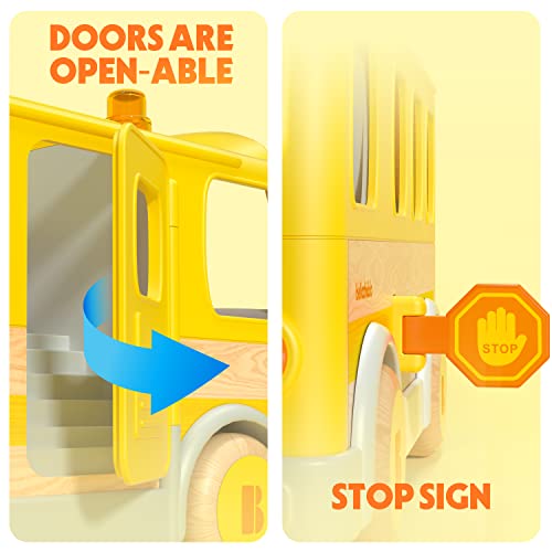 Bellochiddo School Bus Toy - Kids Toys With Light & Sound Effects, Toddler Car Toys With Sliding Mode, Wooden Toys With Stop Signs For 1 2 3 Year Old Kids, Learning Toys, Birthday Gifts For Boys&Girls #TOP2