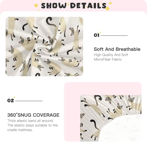 Image of CaTaKu Cute Siamese Cat Mini Crib Sheets for Girls Boys Baby Mattress Sheets Fitted, Soft Toddler Nursery Bed Sheets Neutral 28 inchx 52 inch