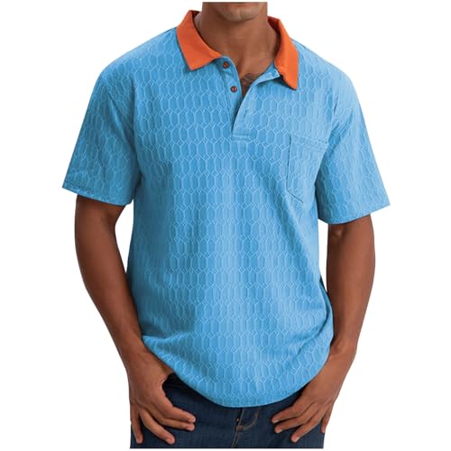 Cambkatl Men's Short Sleeve Lapel Collar Shirts, Color Block Loose Button Up Golf T-Shirt Versatile Casual Business Tops