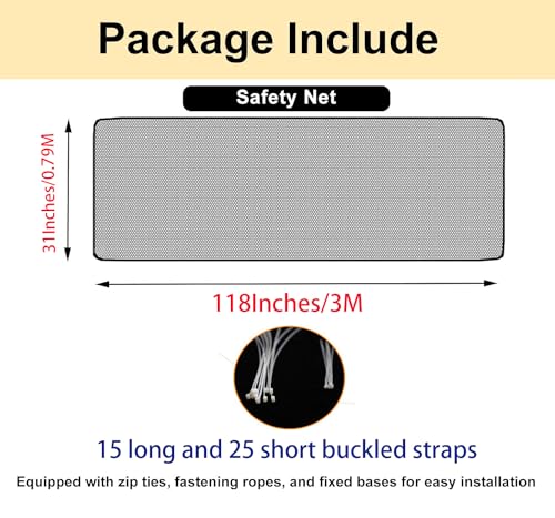Image of SNOWIE SOFT 9.84 * 2.59ft Baby Safety Net for Balcony - Thick Tear-Resistant Polyester with 25 Nylon Ropes & 15 Plastic Buckles - Dense Mesh Design for Baby /Toddler Protection, Indoor /Outdoor Use
