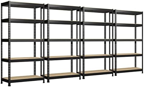 PrimeZone Storage Shelves 4 Packs 5 Tier Adjustable Garage Storage Shelving, Heavy Duty Metal Storage Utility Rack Shelf Unit for Warehouse Pantry Closet Kitchen, 35.5" x 15.75" x 71", Black