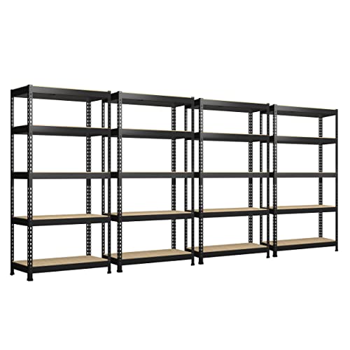 Image of PrimeZone Storage Shelves 4 Packs 5 Tier Adjustable Garage Storage Shelving, Heavy Duty Metal Storage Utility Rack Shelf Unit for Warehouse Pantry Closet Kitchen, 35.5 inch x 15.75 inch x 71 inch, Black