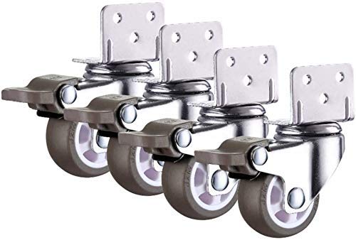 HYEFDWS 4 Stück Gummirollen mit Lenkplatte und Bremse, L-förmiger Ersatz für stumme Räder, für Betten, Karren, Trolleys, Küchenschränke und Möbel
