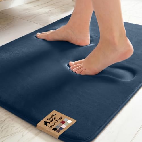 GORILLA GRIP® Memory Foam Bath Rug for Bathroom, 24x17 Navy Blue