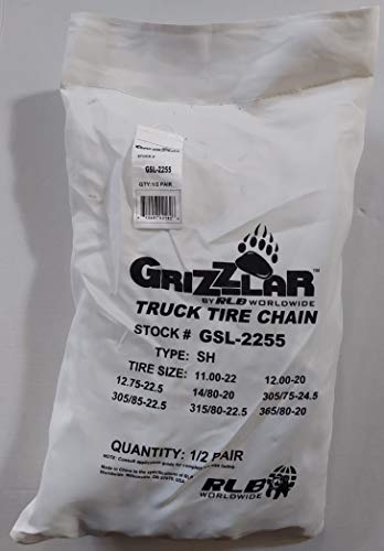 Grizzlar GSL-2255 Alloy Truck Ladder Twist Link Tire Chains 11.00-22, 12.00-20, 12.75-22.5, 12-24.5, 12.5-24.5, 14/80-20, 305/75-24.5, 305/85-22.5, 315/80-22.5, 365/80-20