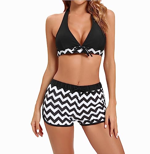 Bikini deux pièces halter sexy maillot de bain taille haute rayures vêtements de bain dos nu