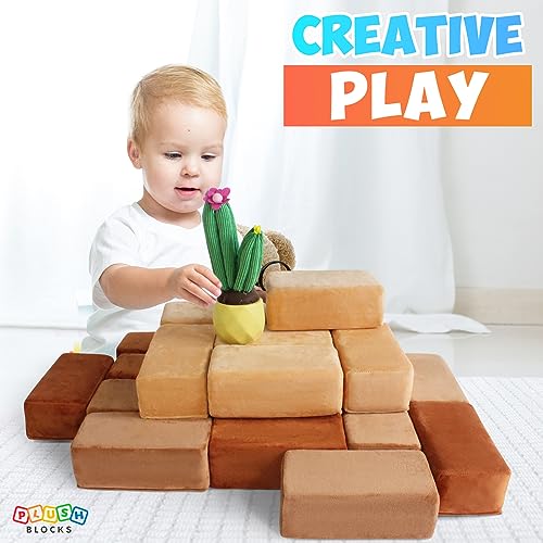 Image of The Original Premium Plush Building Block for Kids - Certified Safe Foam Blocks in Luxuriously Soft Fabric Covers (Desert, Blocks)