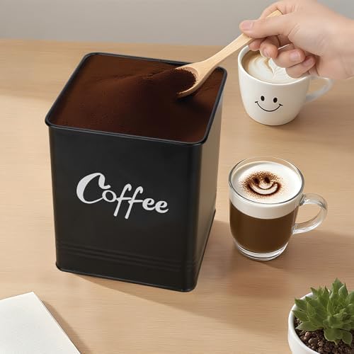 Airtight Coffee Canister-Coffee Container, Airtight 40 oz Large Iron Black Storage Container for Coffee Grounds, Beans, Pods & More,Coffee Bar Accessories & Gifts - Thumbnail 3