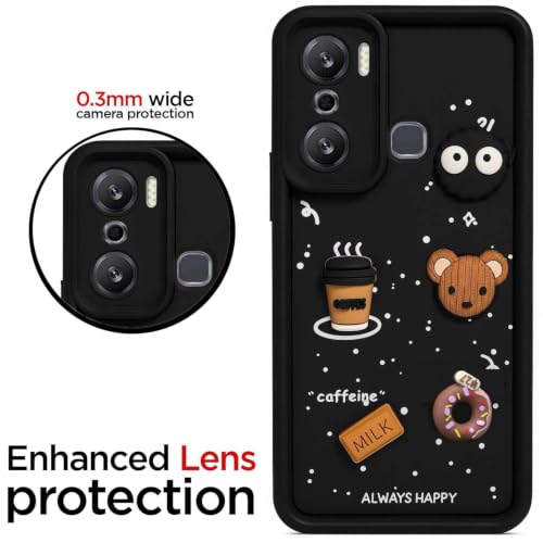 Image of Bintage Cute Fun Ball | Taddy Cartoon 3D Smiley Coffee Cup | Milk Donut | Full Protection Rubber Back Cover Compatible for Infinix X6825 / HOT 20 Play - Black