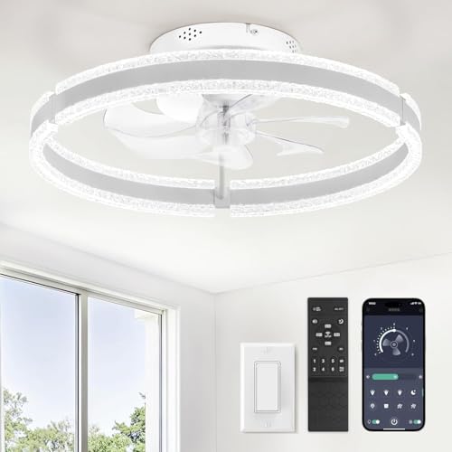 ZMISHIBO Ventilador de techo 51 cm con luz, patrón ondulado, doble anillo LED (blanco), APP y mando a distancia, 6 velocidades, giro adelante/atrás, 3000K-6000K regulable 10%-100%, memoria, temp. 2H