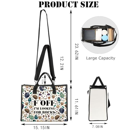 JNIAP Rock Collector Tote Bag Rock Lover Gift Geologist Gift F Off I'm Looking For Rocks Rock Hunter Shoulder Bag (F OFF Tote)2