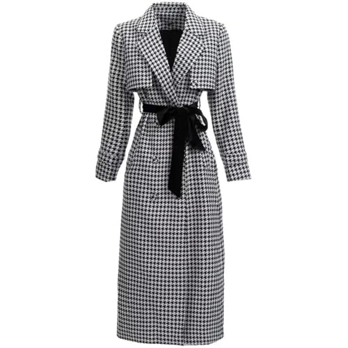 Alloaone Women Houndstooth Long Sleeve Belted High Street Outwear Coat
