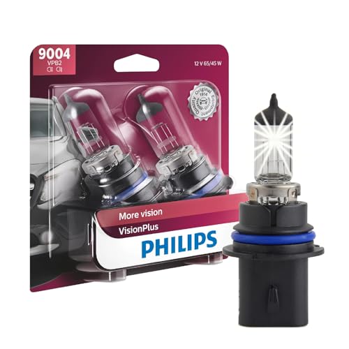 Philips Automotive Lighting 9004 VisionPlus Deluxe Upgrade Automotive Replacement Headlight Bulb, Fits Select High Beam, Low Beam, or Fog Positions (Pack of 2)